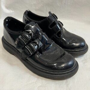 Dr Martens mary jane shoes black patent kids size 1 junior buckles docs